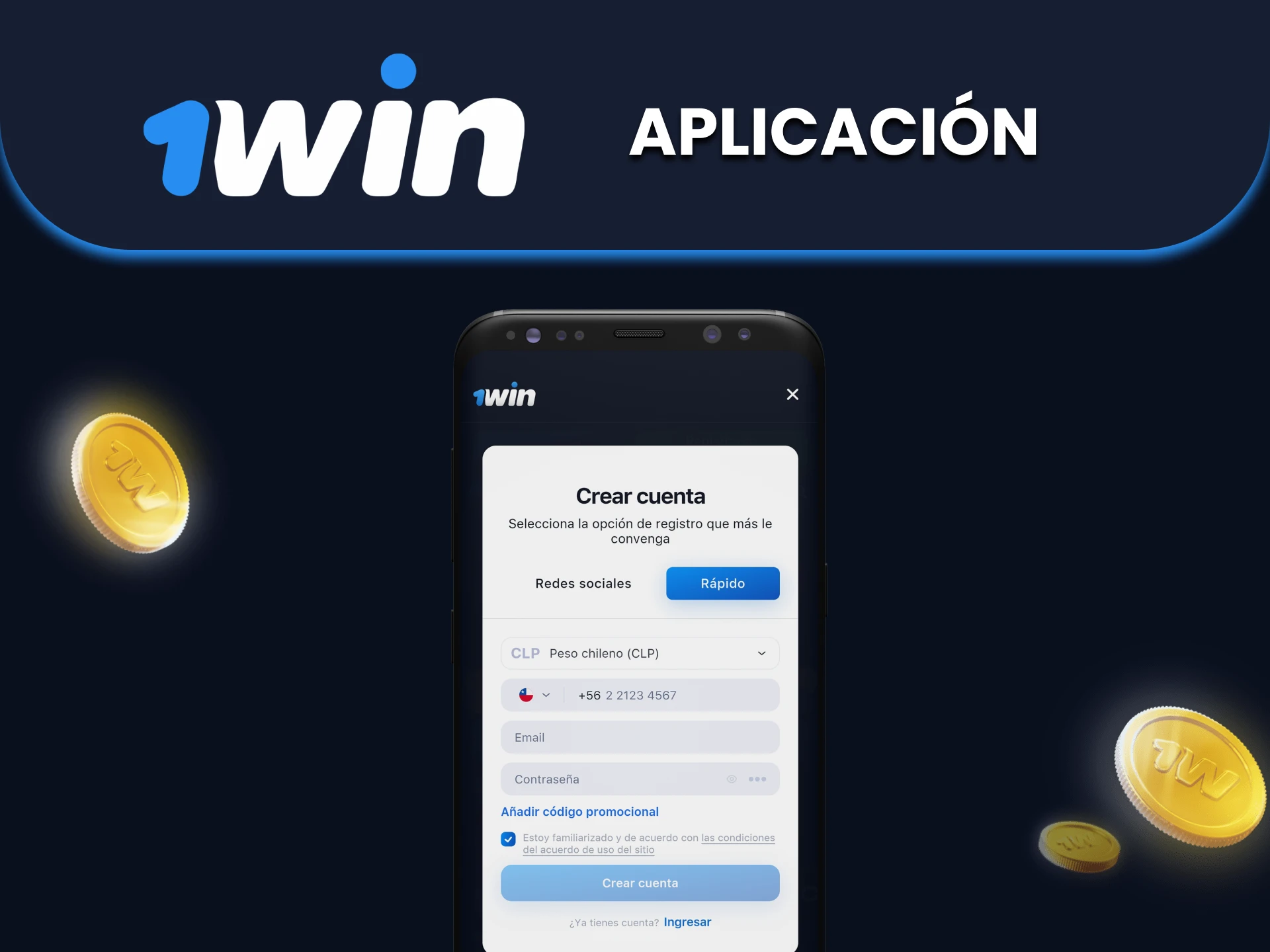 Realiza el 1win registro a través de la aplicación móvil, lo cual será tan rápido como en el sitio web.