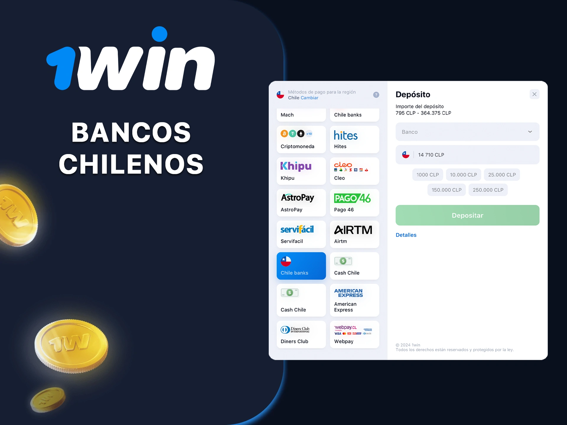 Utilice los bancos para ingresar fondos en su cuenta 1win.