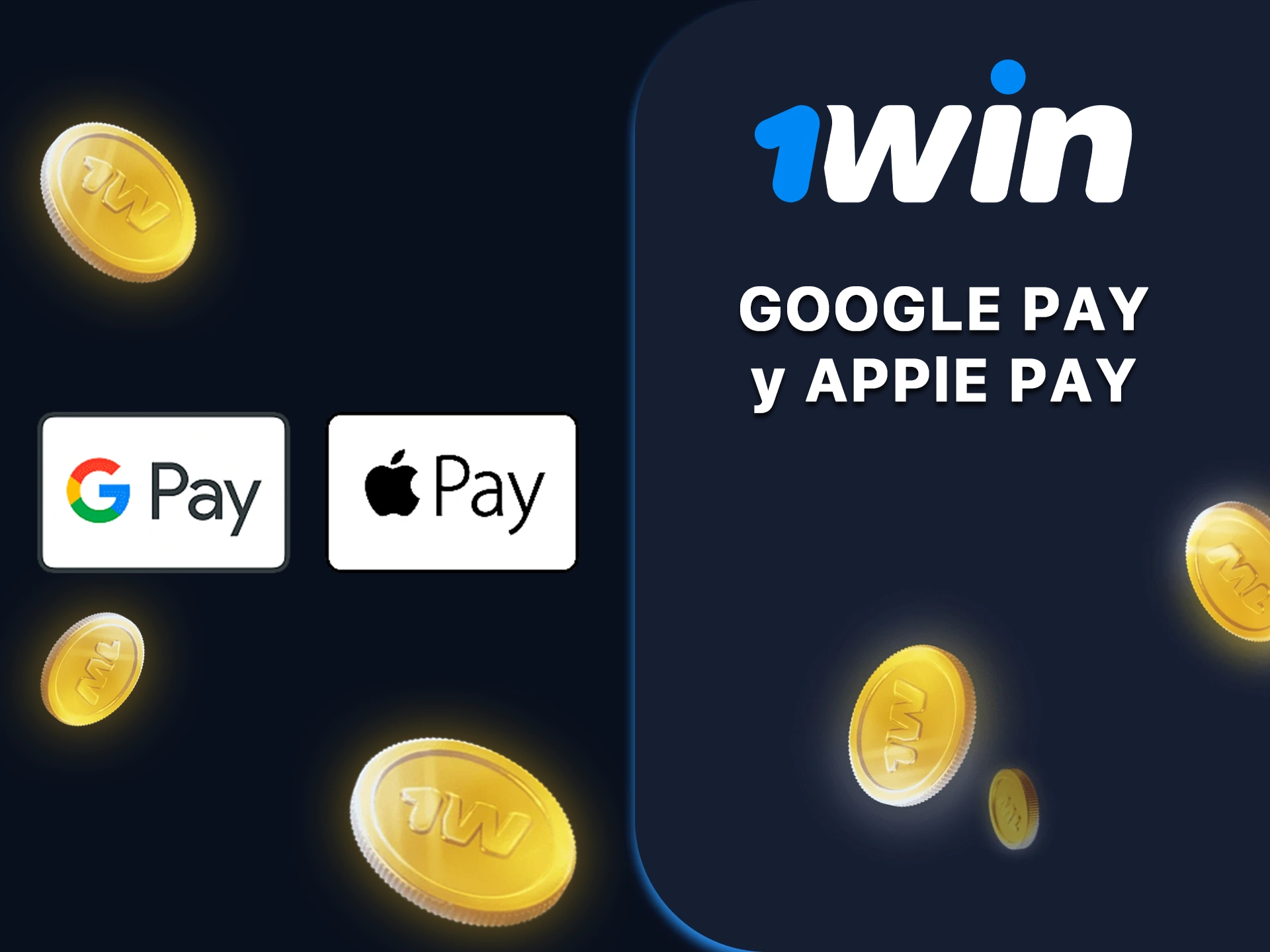 Utiliza google pay o apple pay para depositar en 1win.