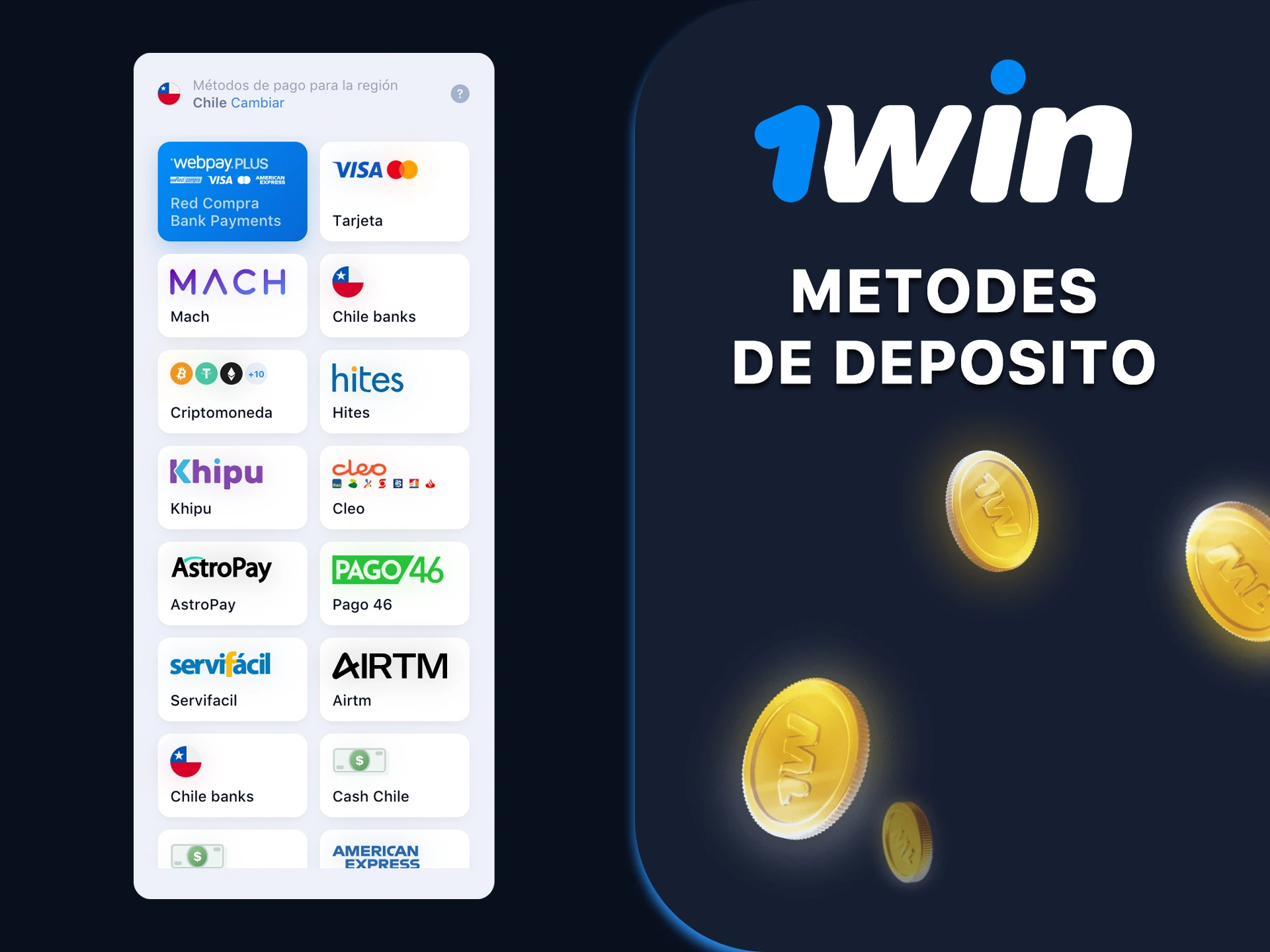 Infórmese sobre los métodos de depósito en 1win.