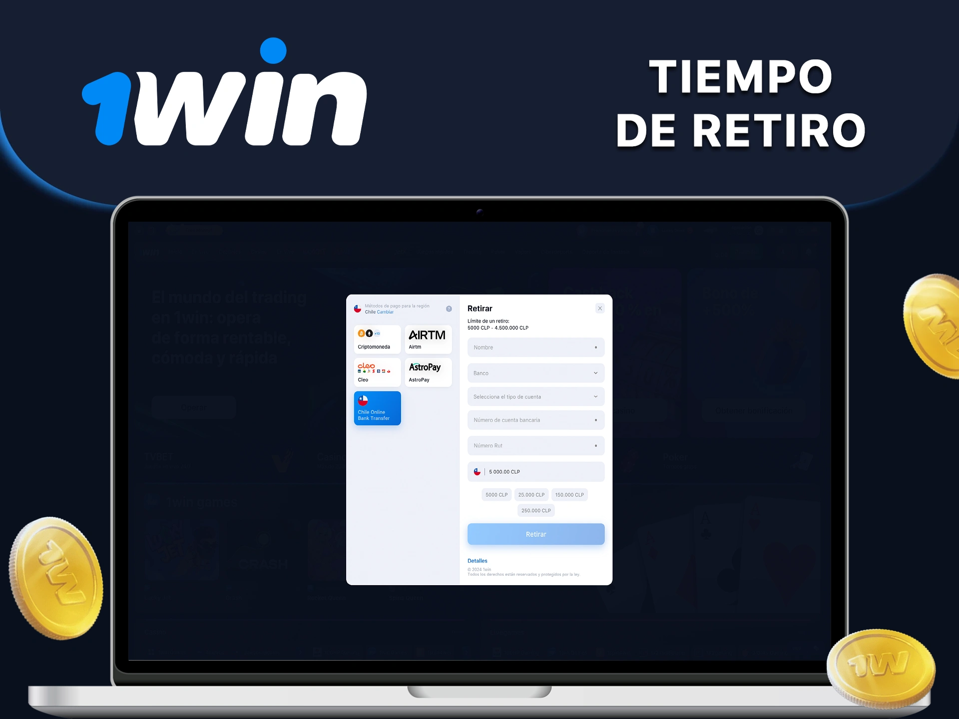 Retire al instante sus ganancias de 1win.