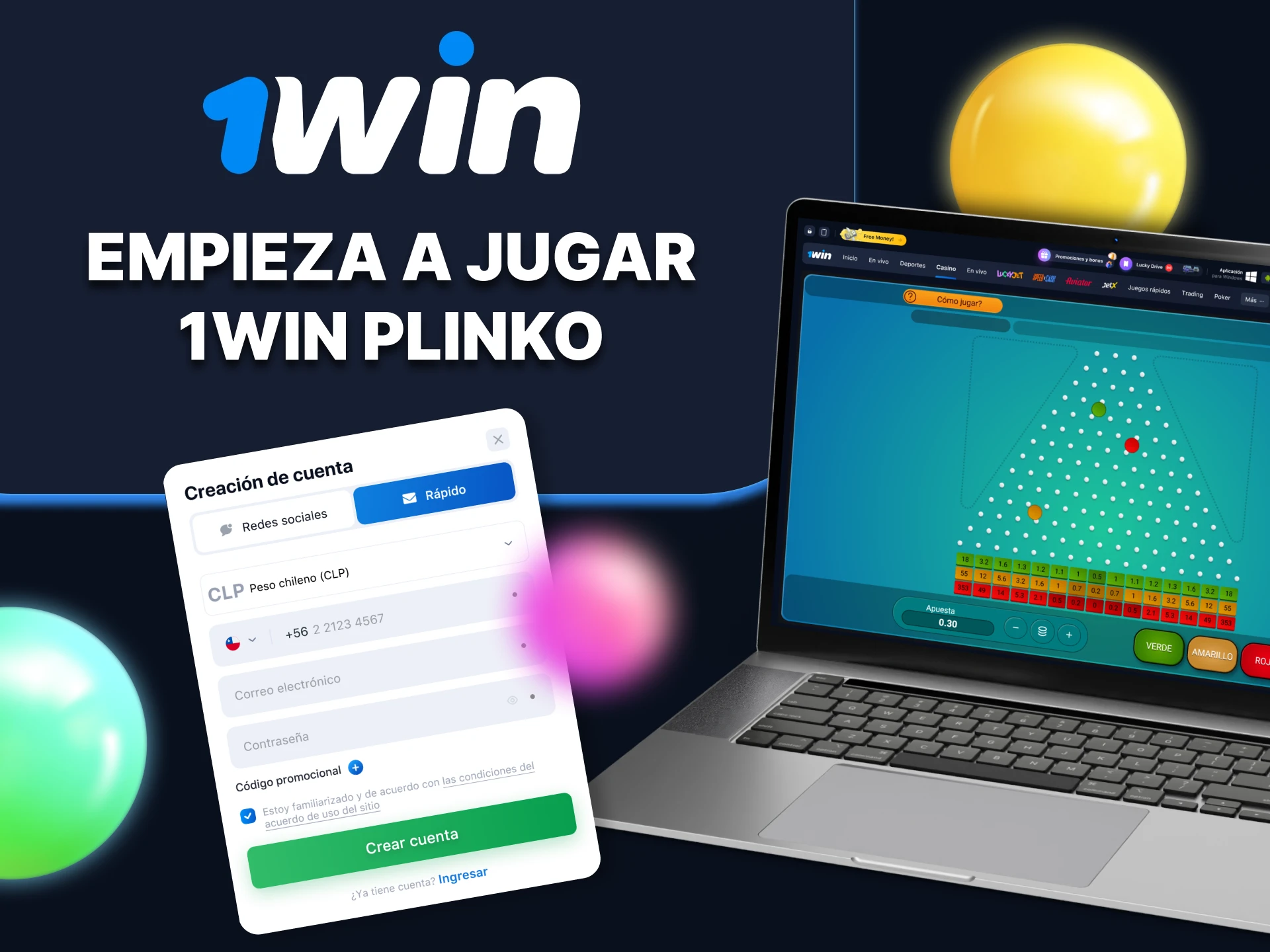 Regístrate en 1win y empieza a jugar a Plinko.