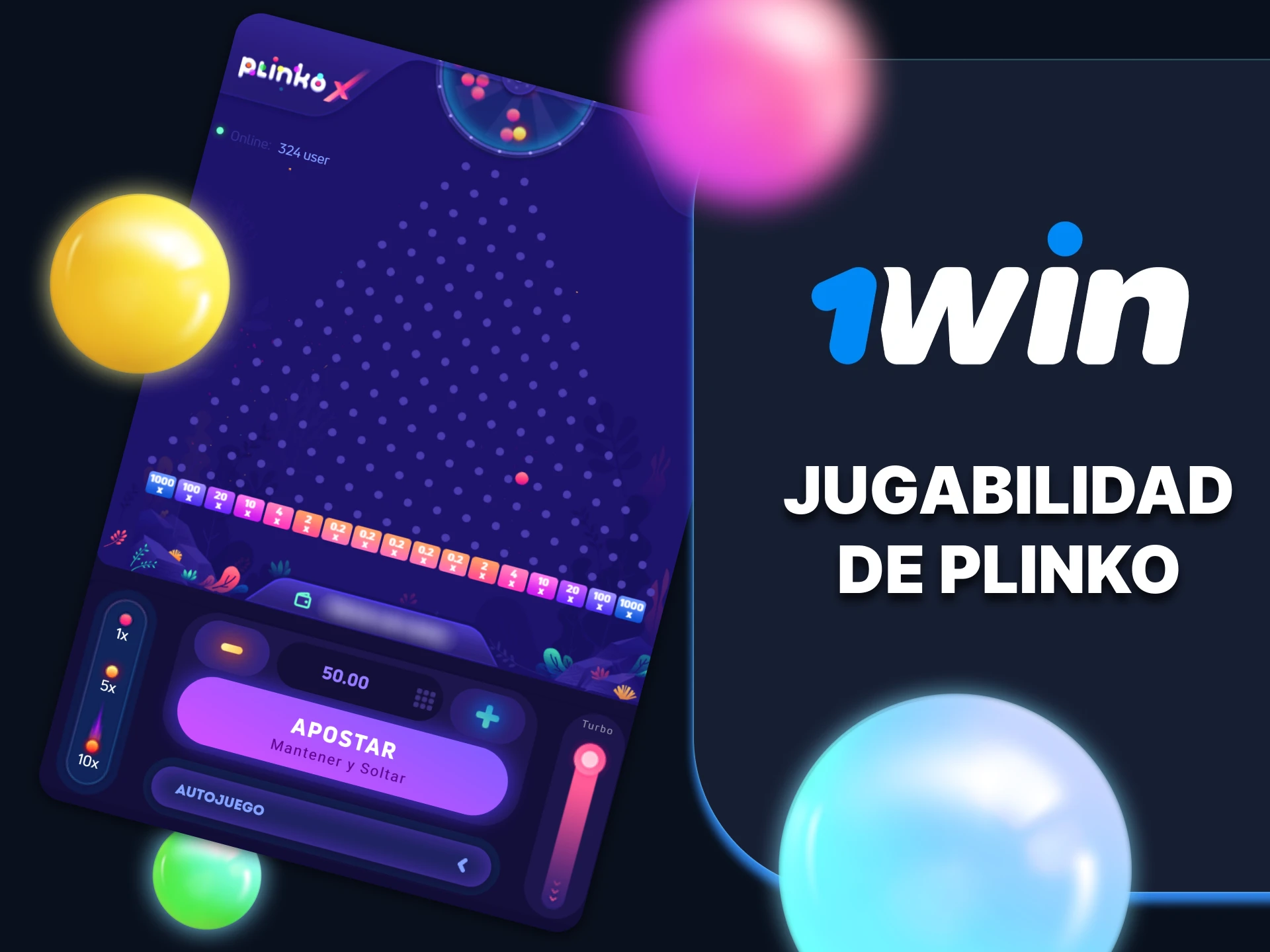 Diviértete con una cómoda interfaz Plinko en 1win.