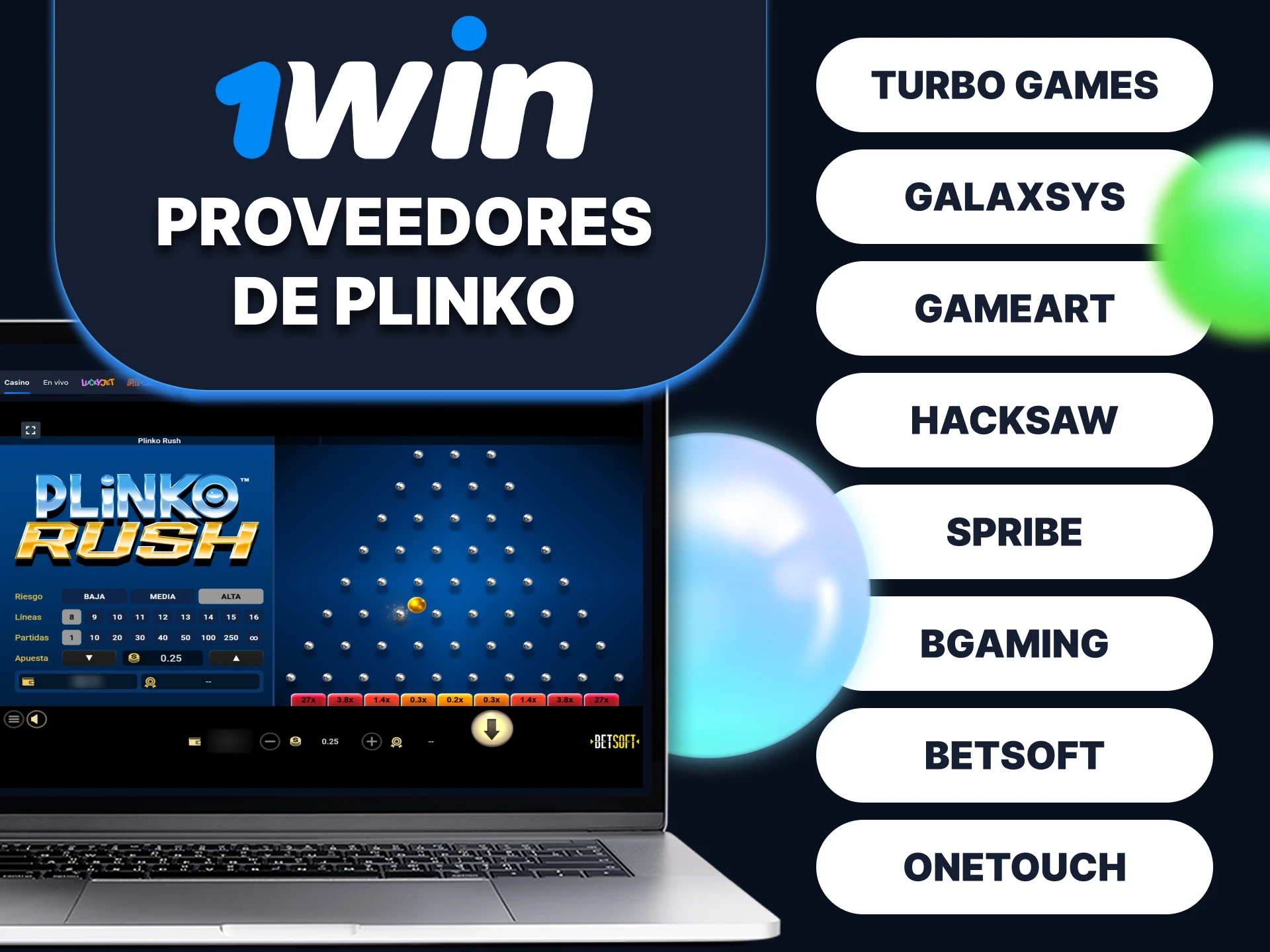 Juegue al Plinko con proveedores de confianza en 1win.