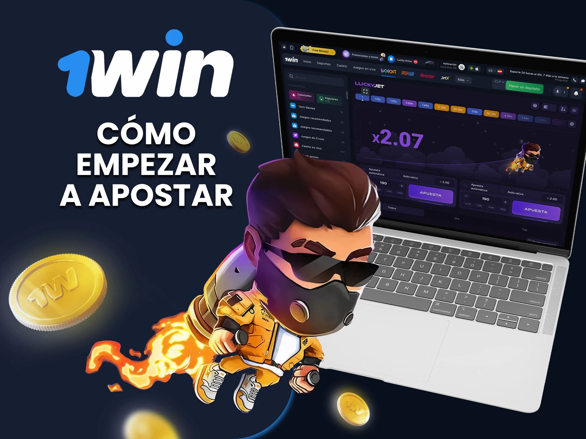 Para comenzar a jugar 1win Jetpack, siga nuestra sencilla instrucción paso a paso.
